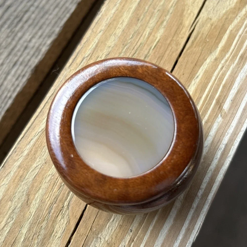 Vtg Brazilian Hardwood Trinket Box Natural Agate Stone Handcrafted MCM Boho-Chic